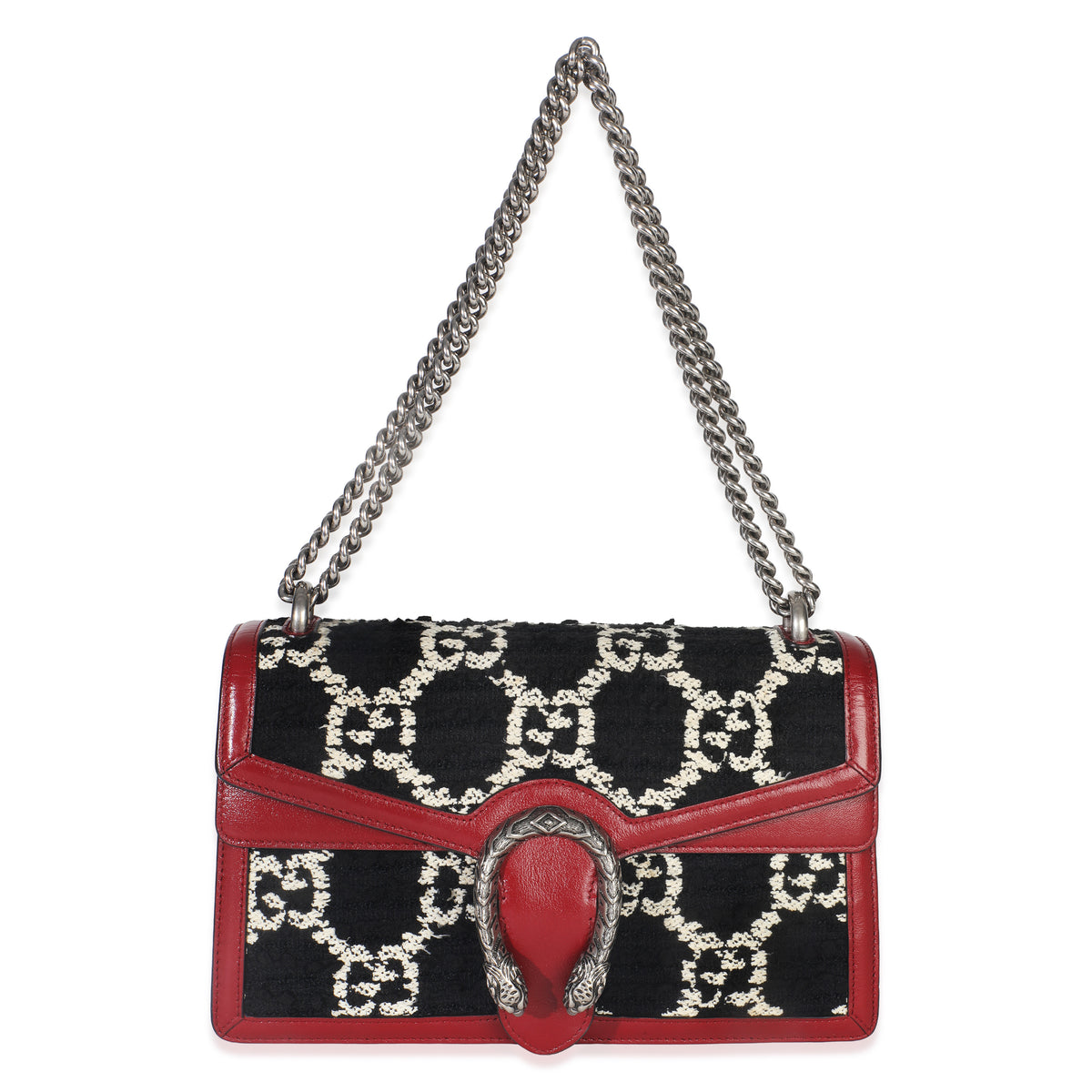 Gucci Black White Red Tweed GG Monogram Medium Dionysus Shoulder Bag Handbag av