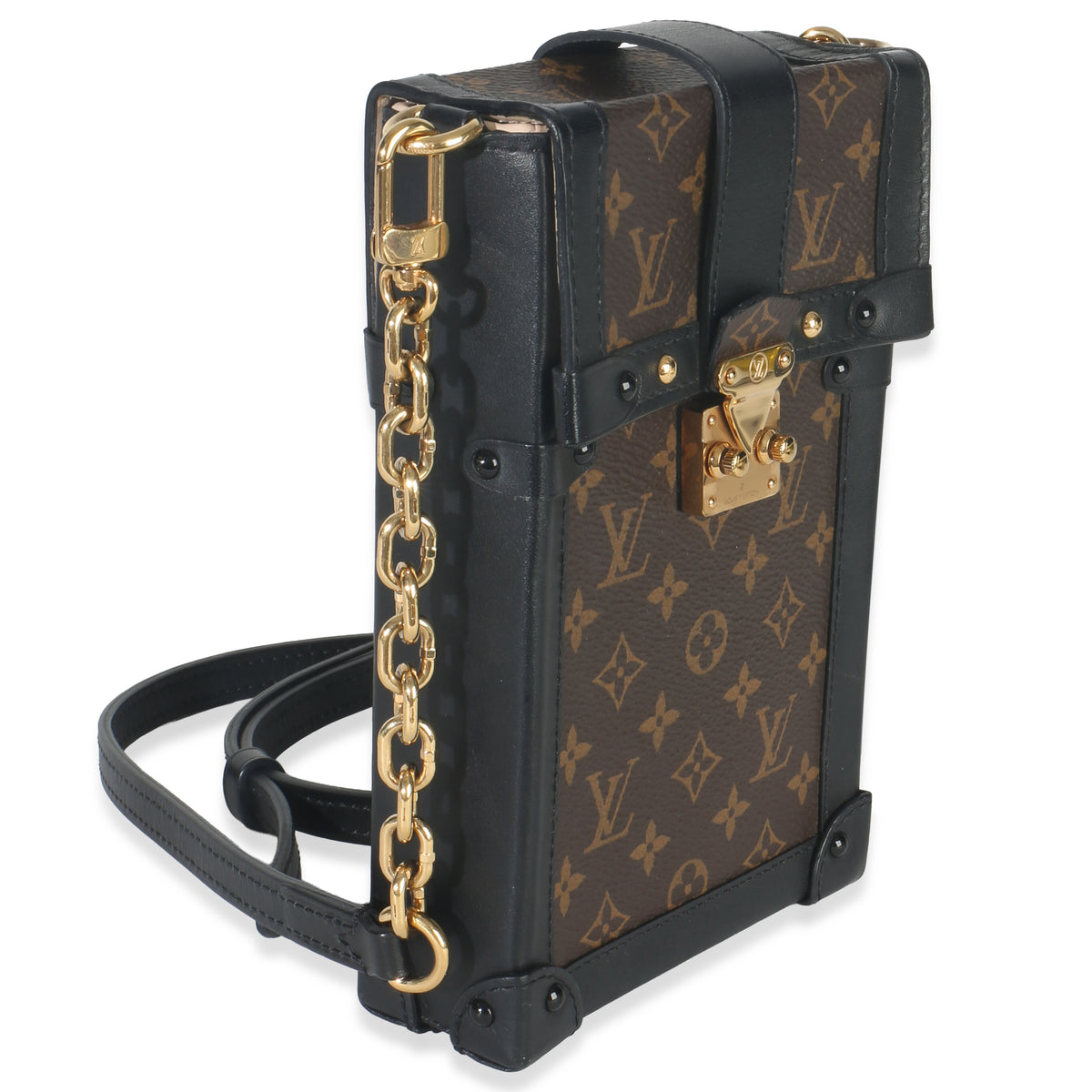Louis Vuitton Black Monogram Canvas Verticale Trunk Pochette Handbag pv