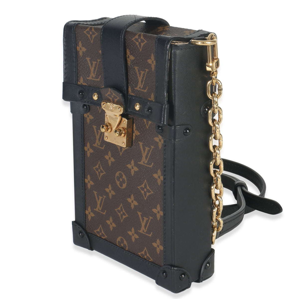 Louis Vuitton Black Monogram Canvas Verticale Trunk Pochette Handbag sv