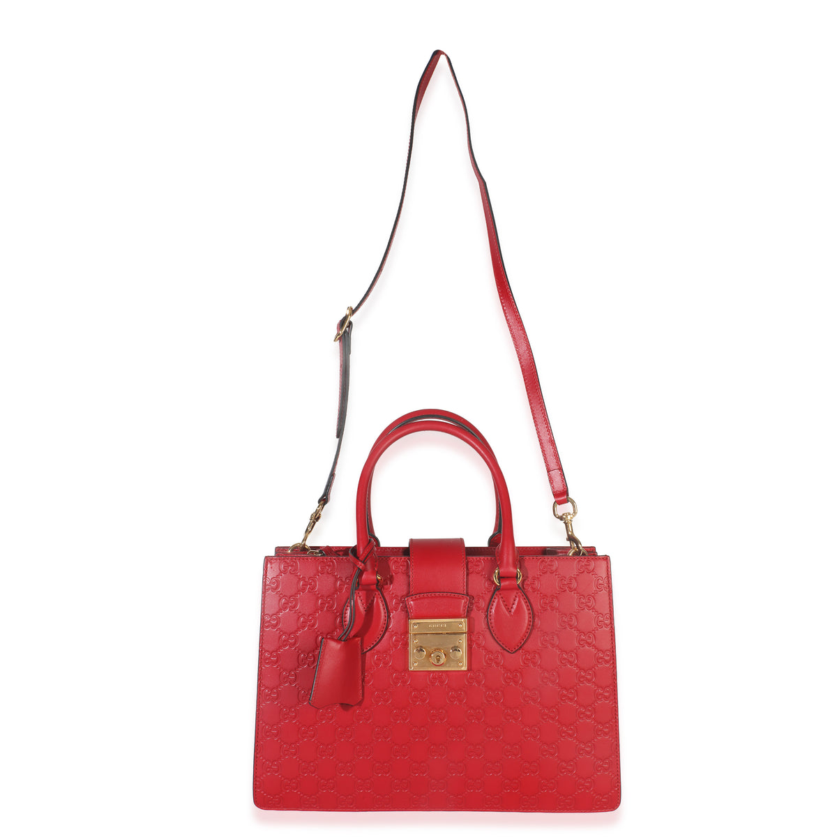 Gucci Red ssima Signature Padlock Double Handle Tote Handbag ad1