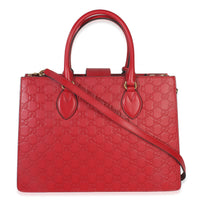 Gucci Red ssima Signature Padlock Double Handle Tote Handbag bv