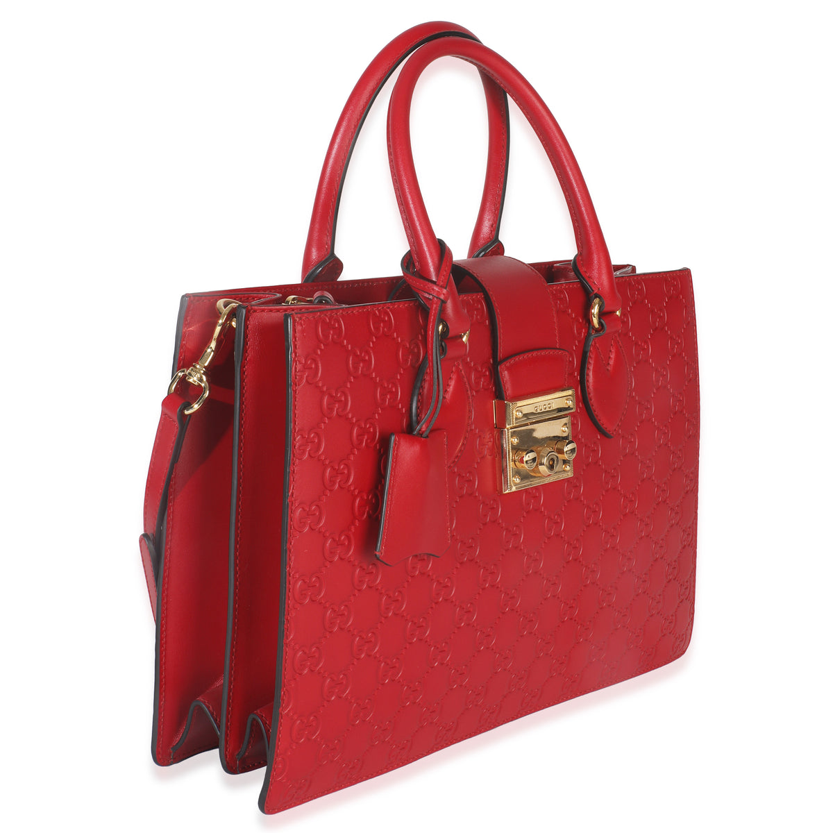 Gucci Red ssima Signature Padlock Double Handle Tote Handbag pv