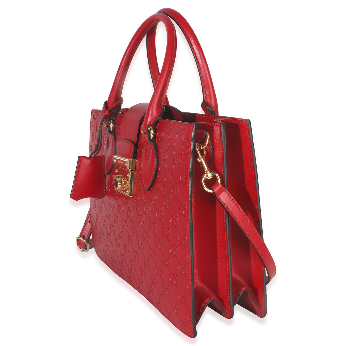Gucci Red ssima Signature Padlock Double Handle Tote Handbag sv