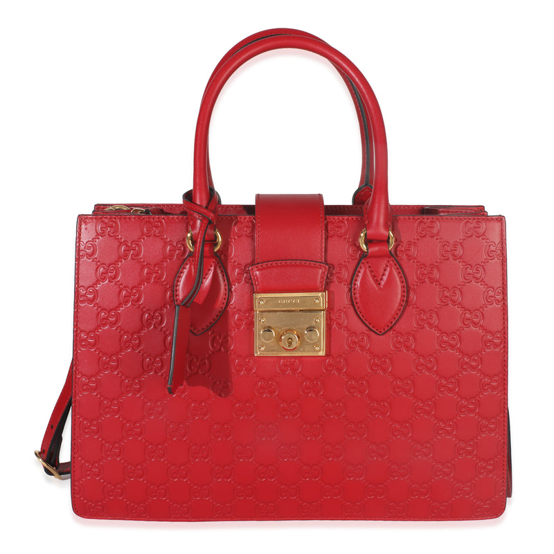 Red Guccissima Signature Padlock Double Handle Tote