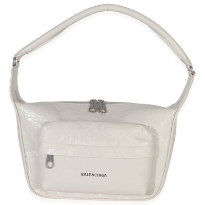 Balenciaga White Distressed Calfskin Medium Raver Shoulder Bag Handbag fv