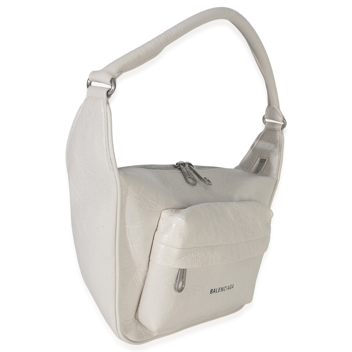 Balenciaga White Distressed Calfskin Medium Raver Shoulder Bag Handbag pv