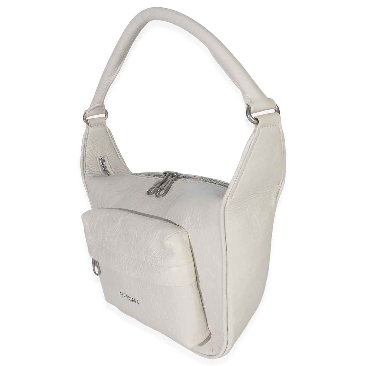Balenciaga White Distressed Calfskin Medium Raver Shoulder Bag Handbag sv