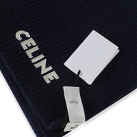 Celine Navy Ribbed Wool Logo Appliqued Scarf pv