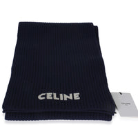 Celine Navy Ribbed Wool Logo Appliqued Scarf sv