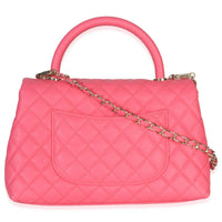 Chanel Pink Quilted Caviar Medium Coco Top Handle Flap Bag Handbag bv