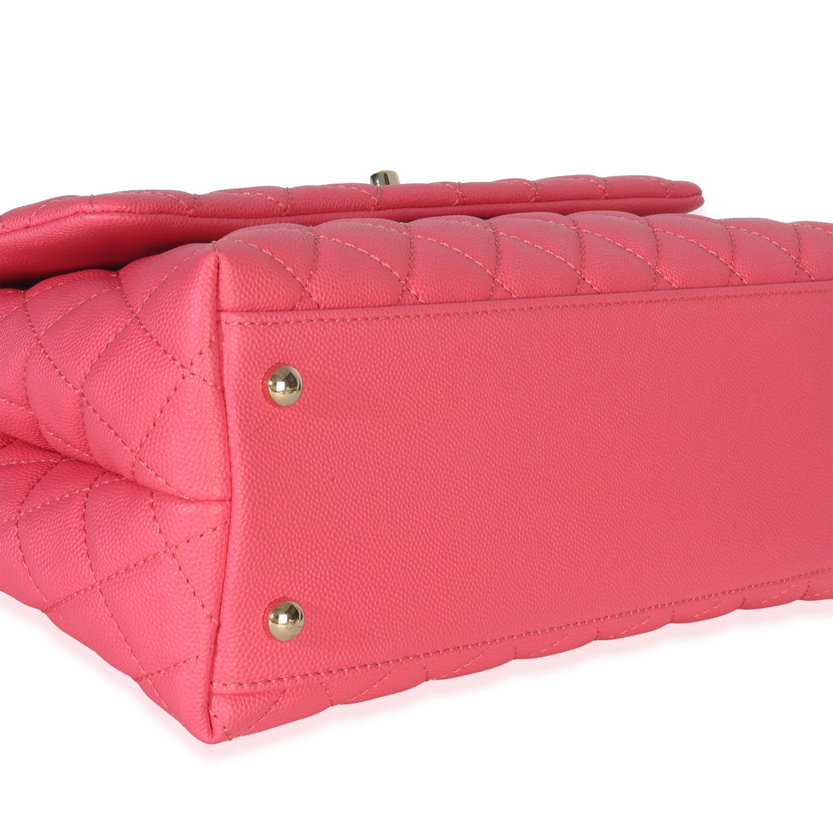 Chanel Pink Quilted Caviar Medium Coco Top Handle Flap Bag Handbag clasp