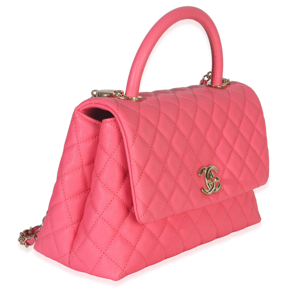 Chanel Pink Quilted Caviar Medium Coco Top Handle Flap Bag Handbag pv