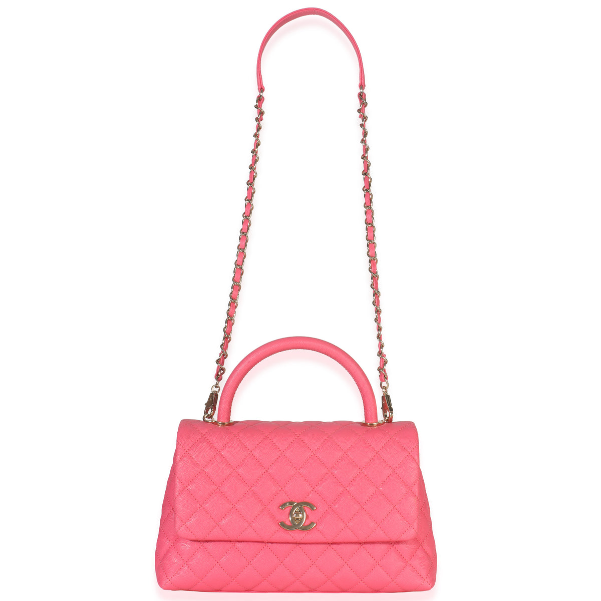 Pink Quilted Caviar Medium Coco Top Handle Flap Handbag