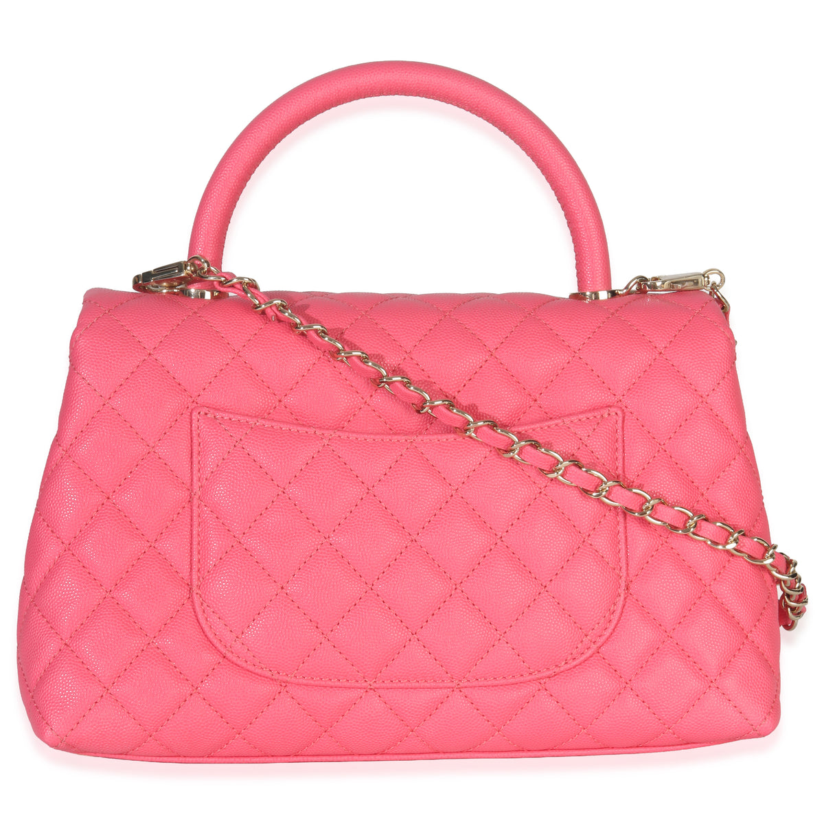 Pink Quilted Caviar Medium Coco Top Handle Flap Handbag