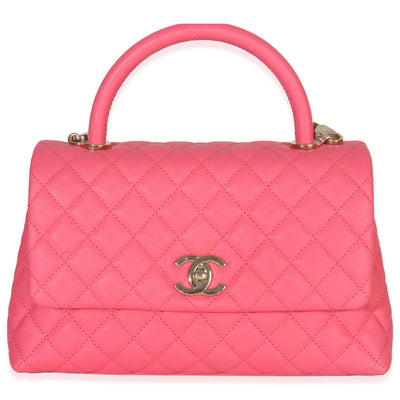 Pink Quilted Caviar Medium Coco Top Handle Flap Handbag