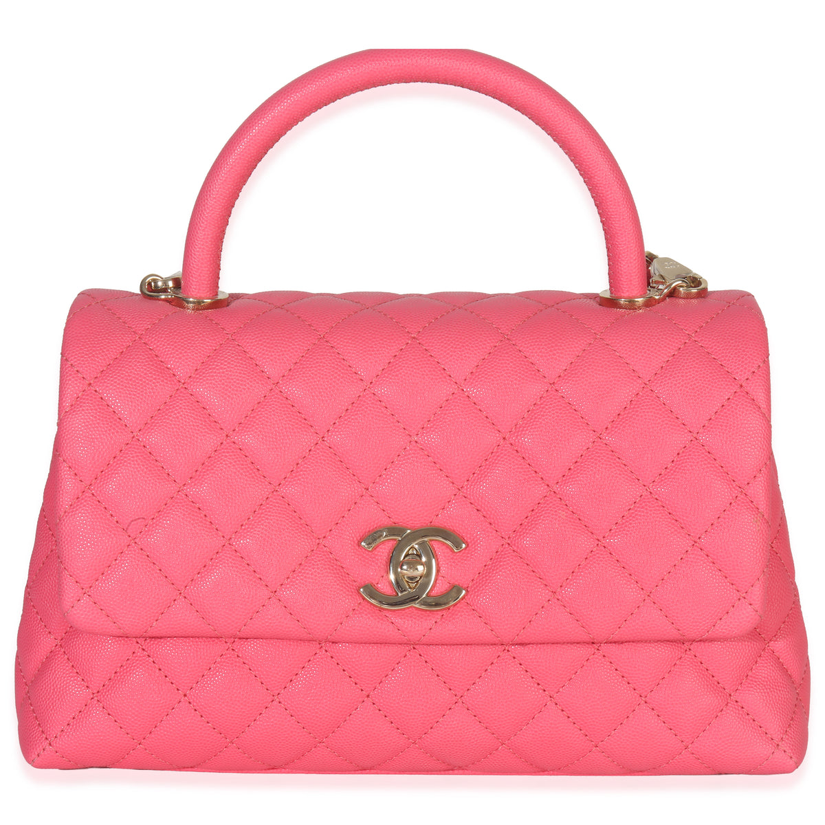 Pink Quilted Caviar Medium Coco Top Handle Flap Handbag