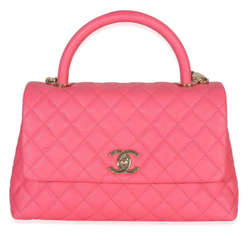 Pink Quilted Caviar Medium Coco Top Handle Flap Bag