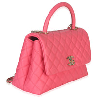 Pink Quilted Caviar Medium Coco Top Handle Flap Handbag