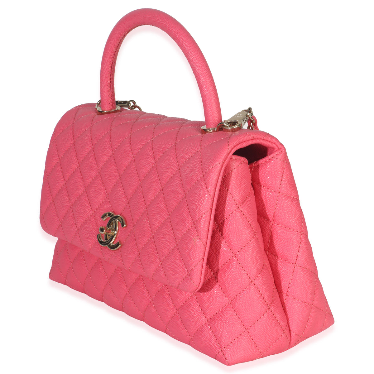 Pink Quilted Caviar Medium Coco Top Handle Flap Handbag