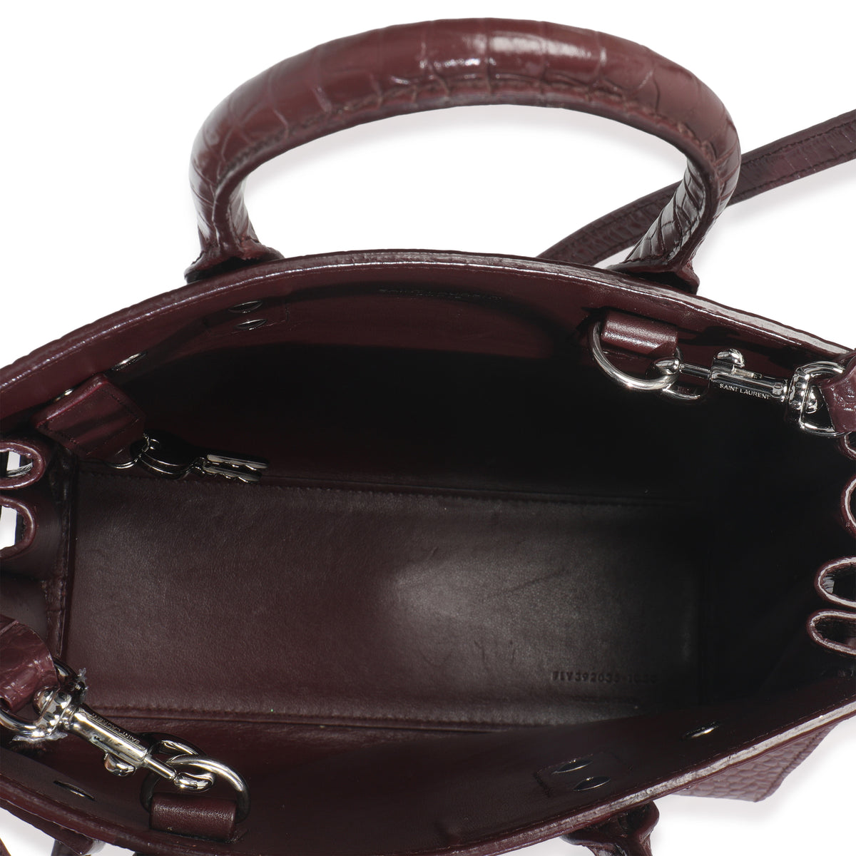 Saint Laurent Bordeaux Crocodile Embossed Calfskin Nano Sac De Jour Handbag av