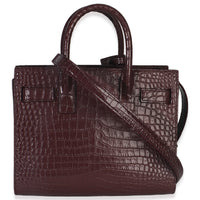 Saint Laurent Bordeaux Crocodile Embossed Calfskin Nano Sac De Jour Handbag bv