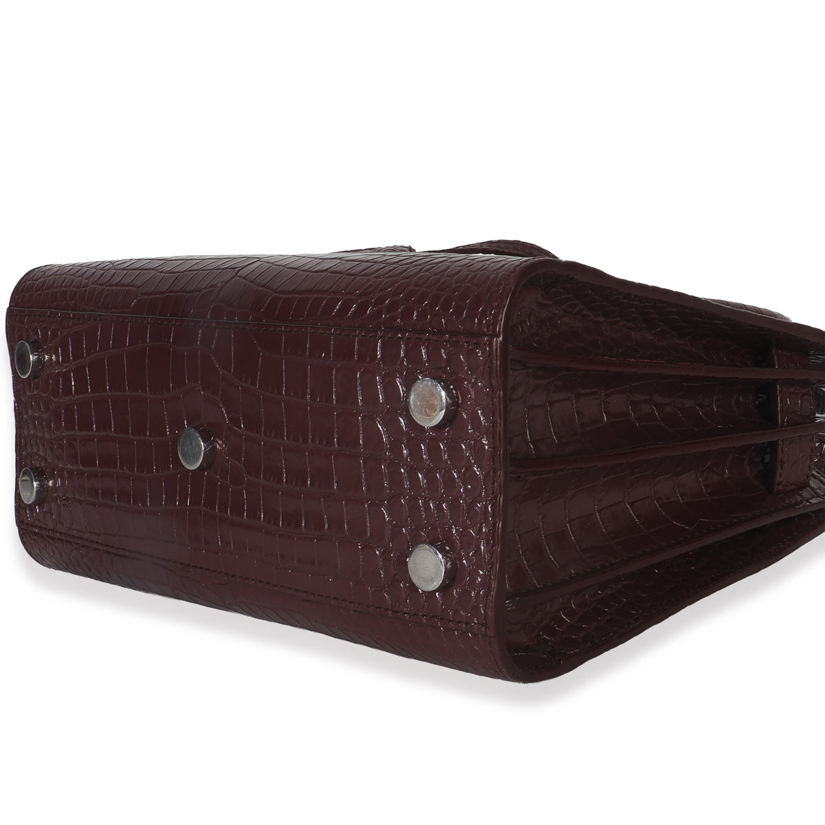 Saint Laurent Bordeaux Crocodile Embossed Calfskin Nano Sac De Jour Handbag clasp
