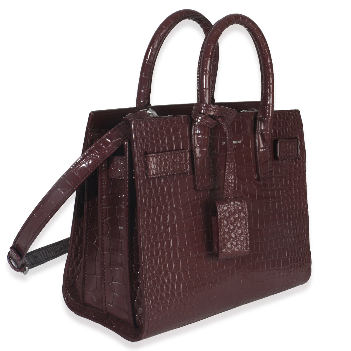 Saint Laurent Bordeaux Crocodile Embossed Calfskin Nano Sac De Jour Handbag pv