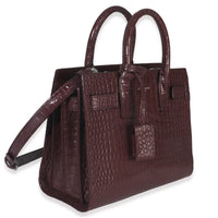 Saint Laurent Bordeaux Crocodile Embossed Calfskin Nano Sac De Jour Handbag pv
