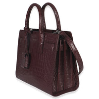 Saint Laurent Bordeaux Crocodile Embossed Calfskin Nano Sac De Jour Handbag sv