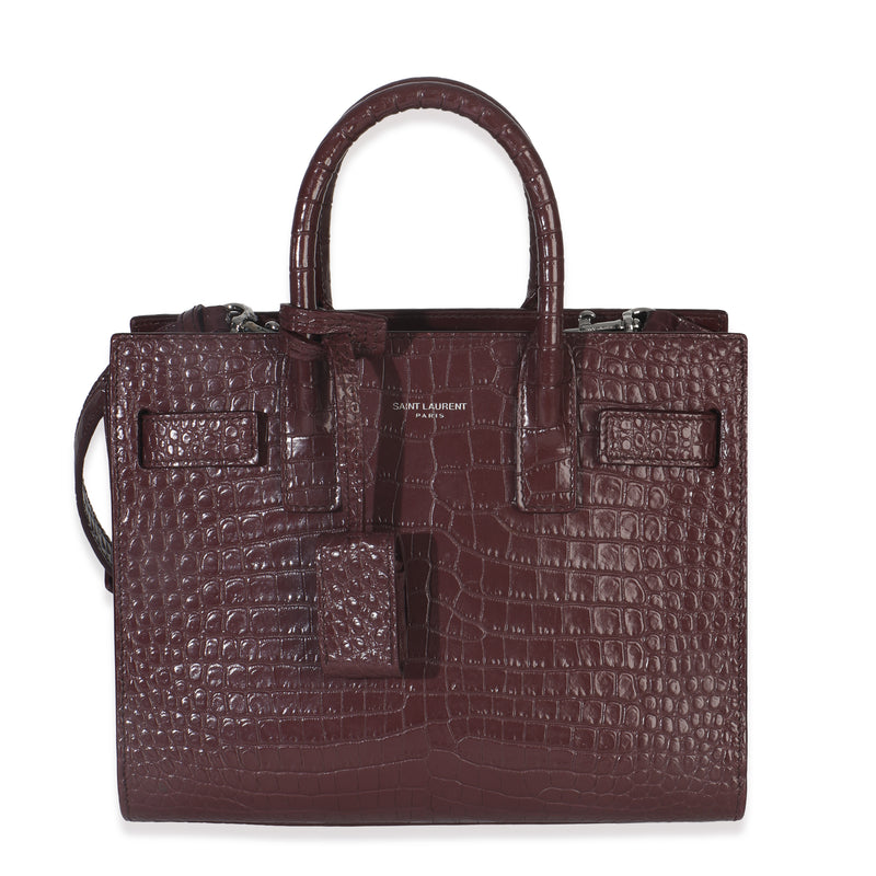 Bordeaux Crocodile Embossed Calfskin Nano Sac De Jour