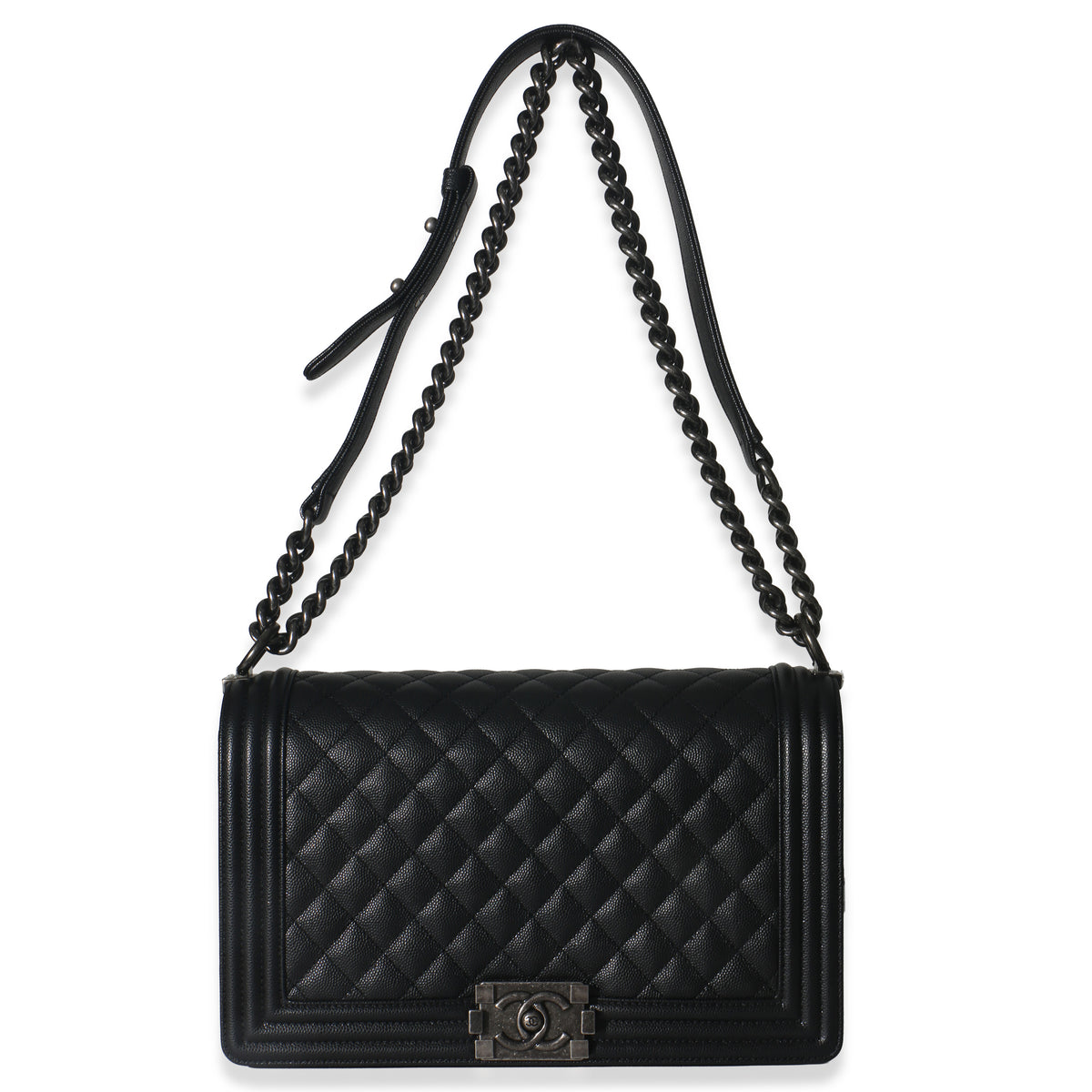 Chanel Black Quilted Caviar Large Boy Handbag Handbag box