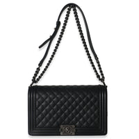 Chanel Black Quilted Caviar Large Boy Handbag Handbag box