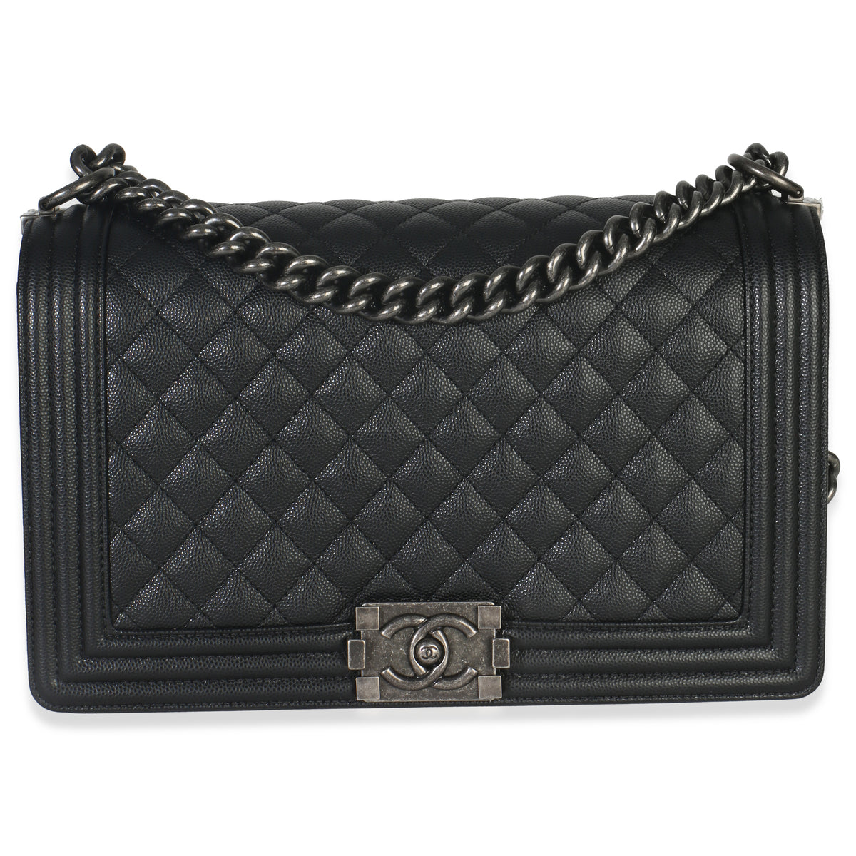 Chanel Black Quilted Caviar Large Boy Handbag Handbag fv