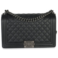 Chanel Black Quilted Caviar Large Boy Handbag Handbag fv