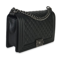Chanel Black Quilted Caviar Large Boy Handbag Handbag pv