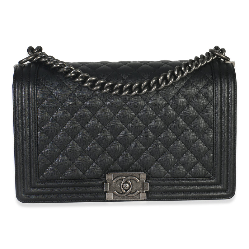 Black Quilted Caviar Large Boy Bag