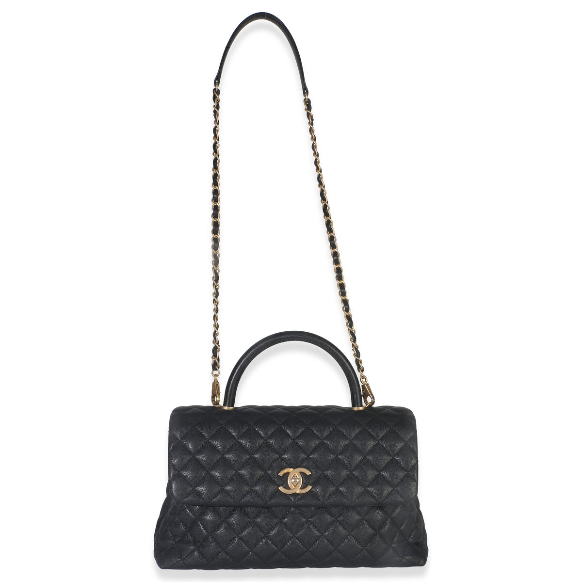 Black Quilted Caviar Medium Top Handle Bag