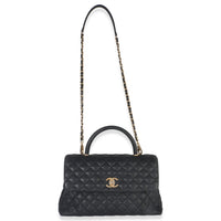 Black Quilted Caviar Medium Top Handle Bag