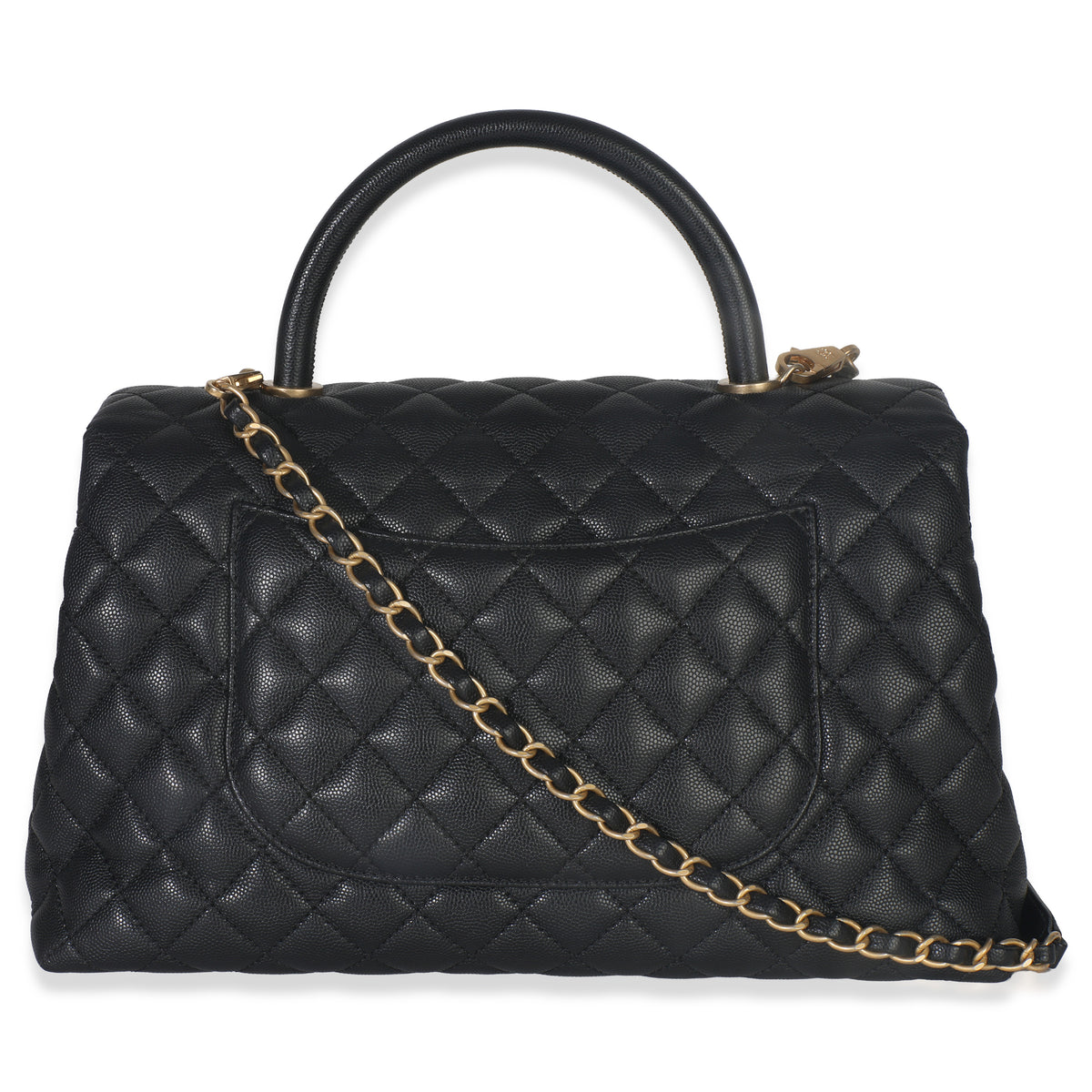 Black Quilted Caviar Medium Top Handle Bag