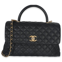 Black Quilted Caviar Medium Top Handle Bag