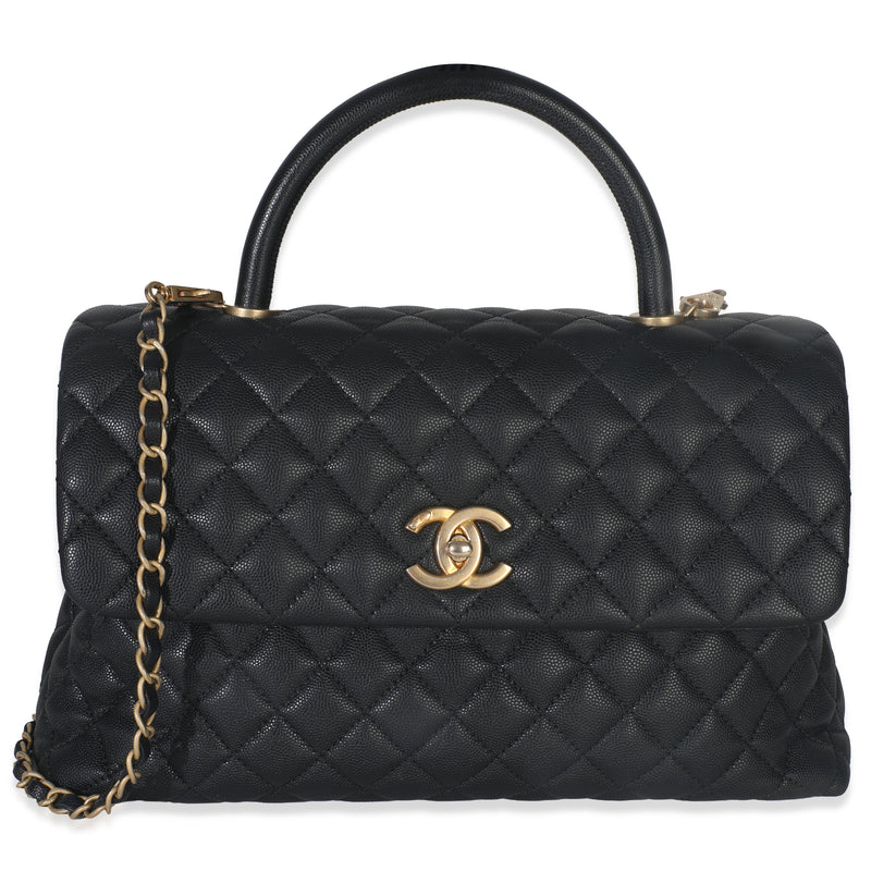 Black Quilted Caviar Medium Top Handle Bag
