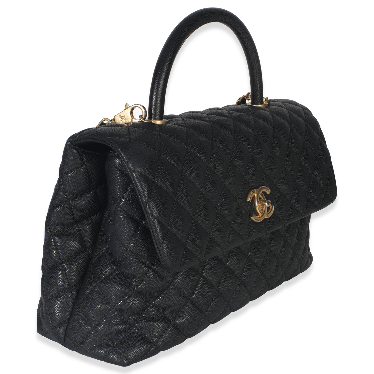 Black Quilted Caviar Medium Top Handle Bag