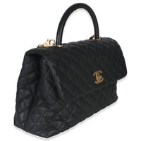 Black Quilted Caviar Medium Top Handle Bag