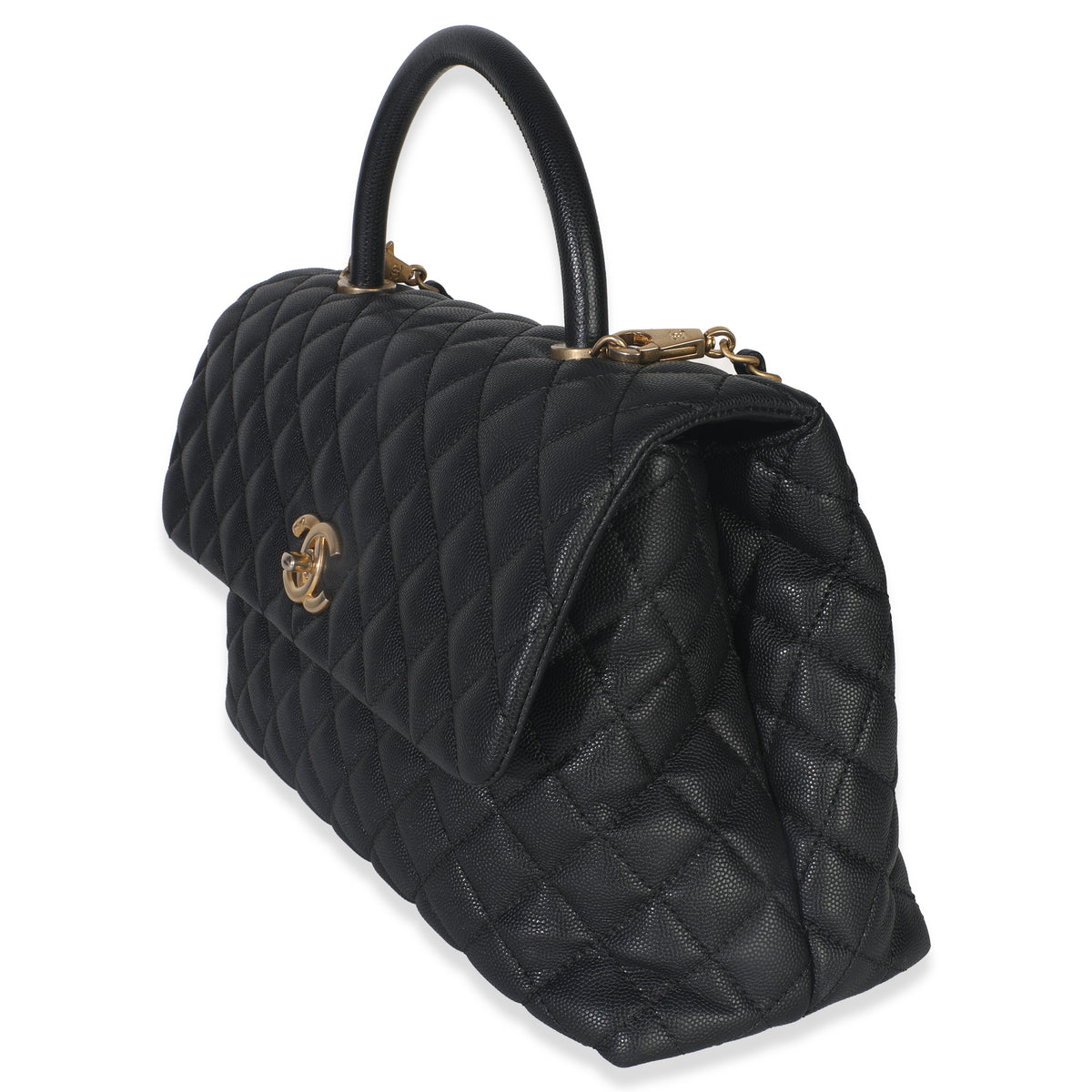 Black Quilted Caviar Medium Top Handle Bag