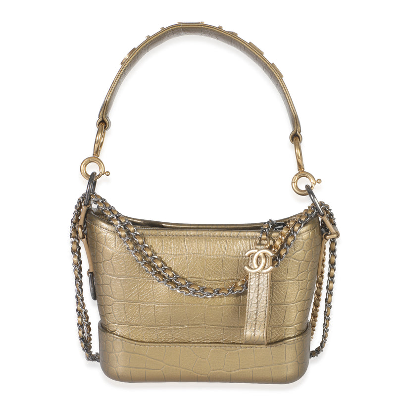 Gold Croc Embossed Calfskin Small Gabrielle Hobo