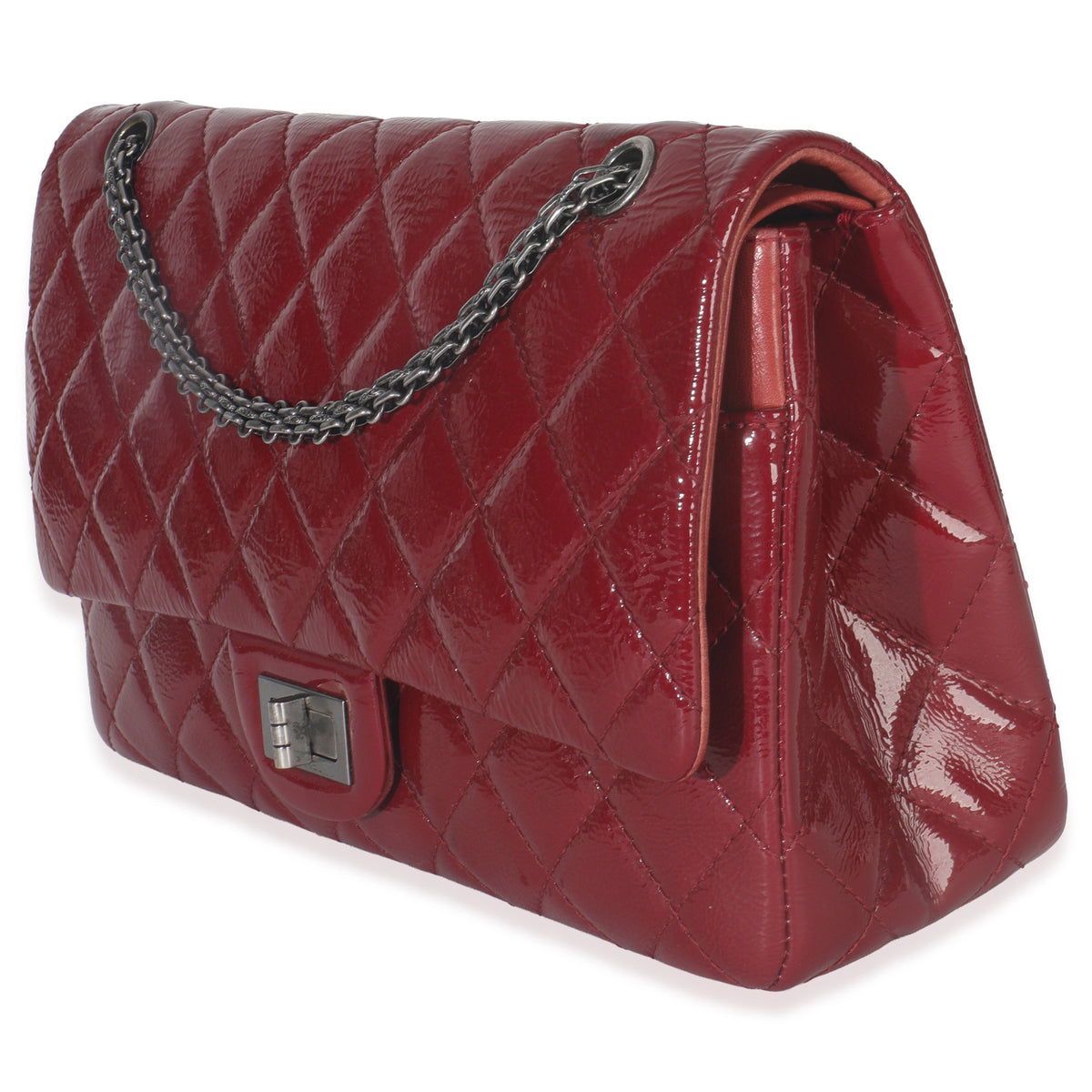 Chanel Red Crinkled Quilted Patent 2.55 Reissue 227 Flap Bag Handbag sv