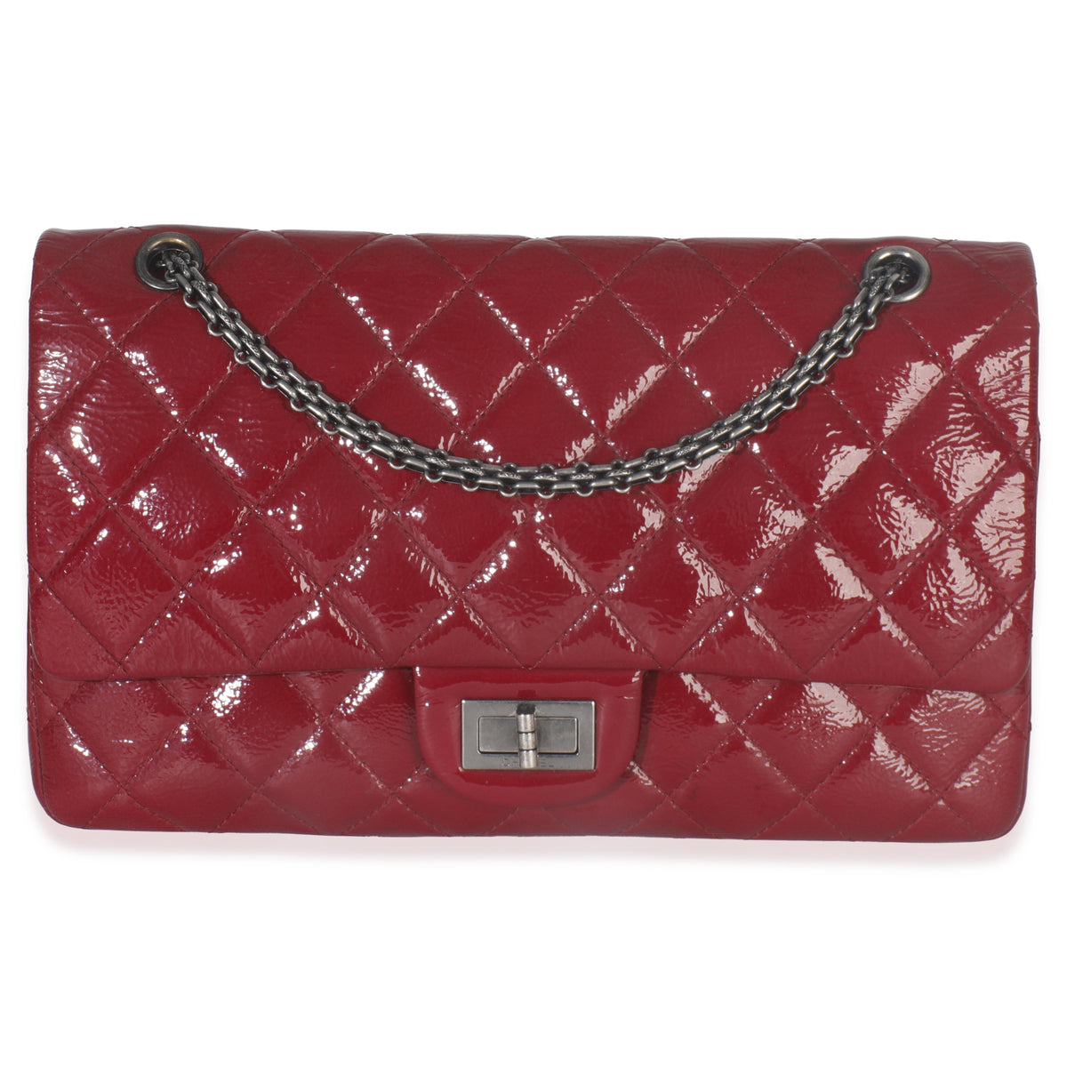 Chanel Red Crinkled Quilted Patent 2.55 Reissue 227 Flap Bag Handbag fv