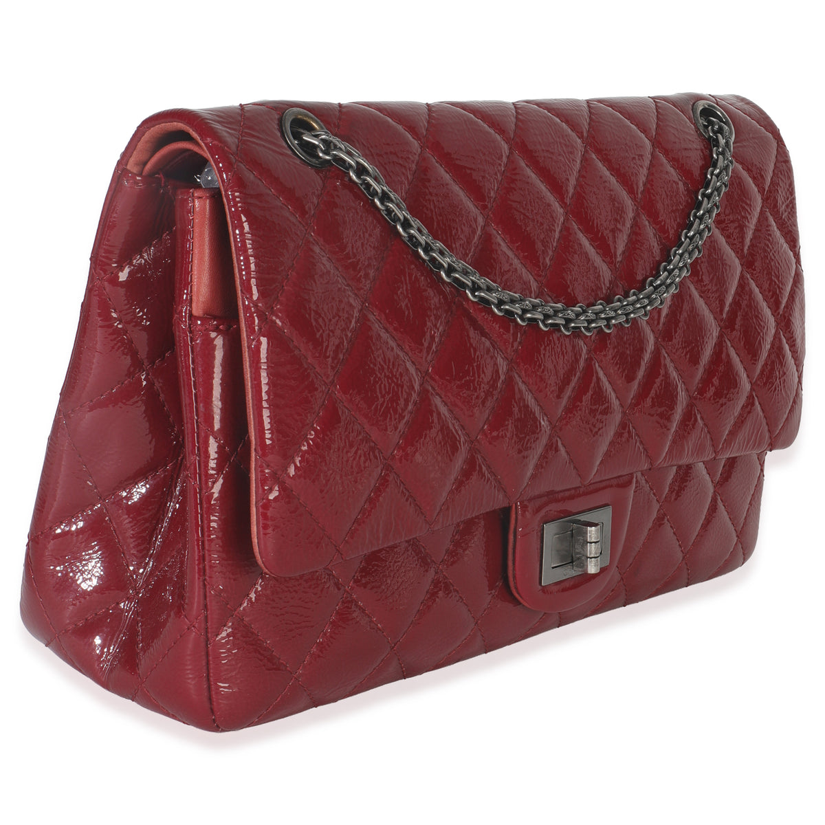 Chanel Red Crinkled Quilted Patent 2.55 Reissue 227 Flap Bag Handbag pv