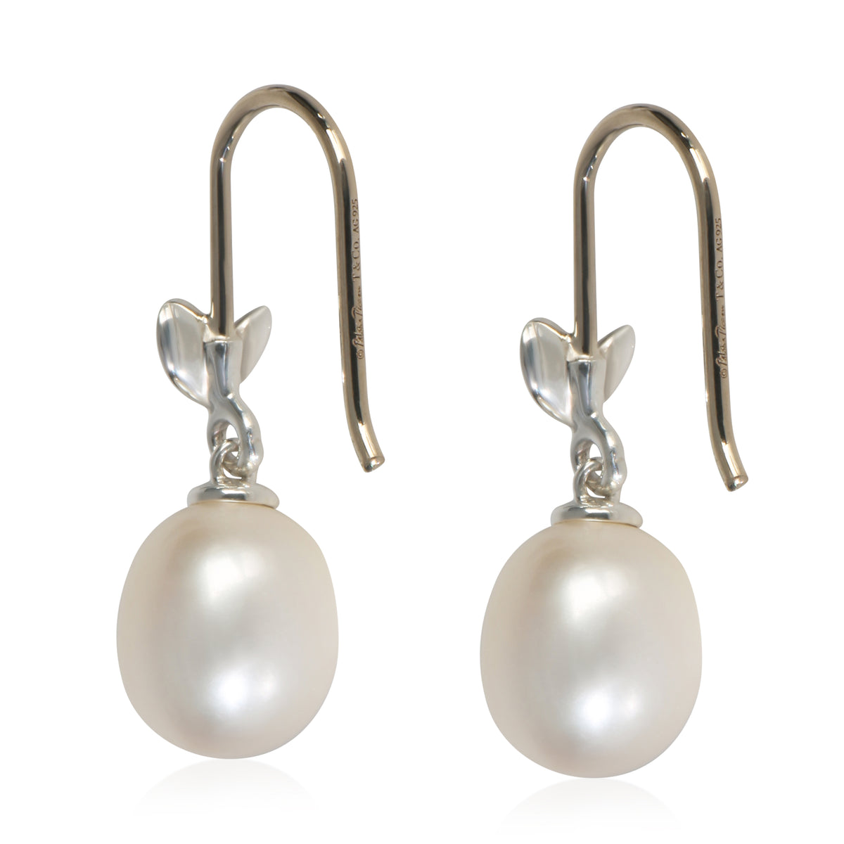 Tiffany & Co. Sterling Silver Pearl Olive Leaf Earrings pv