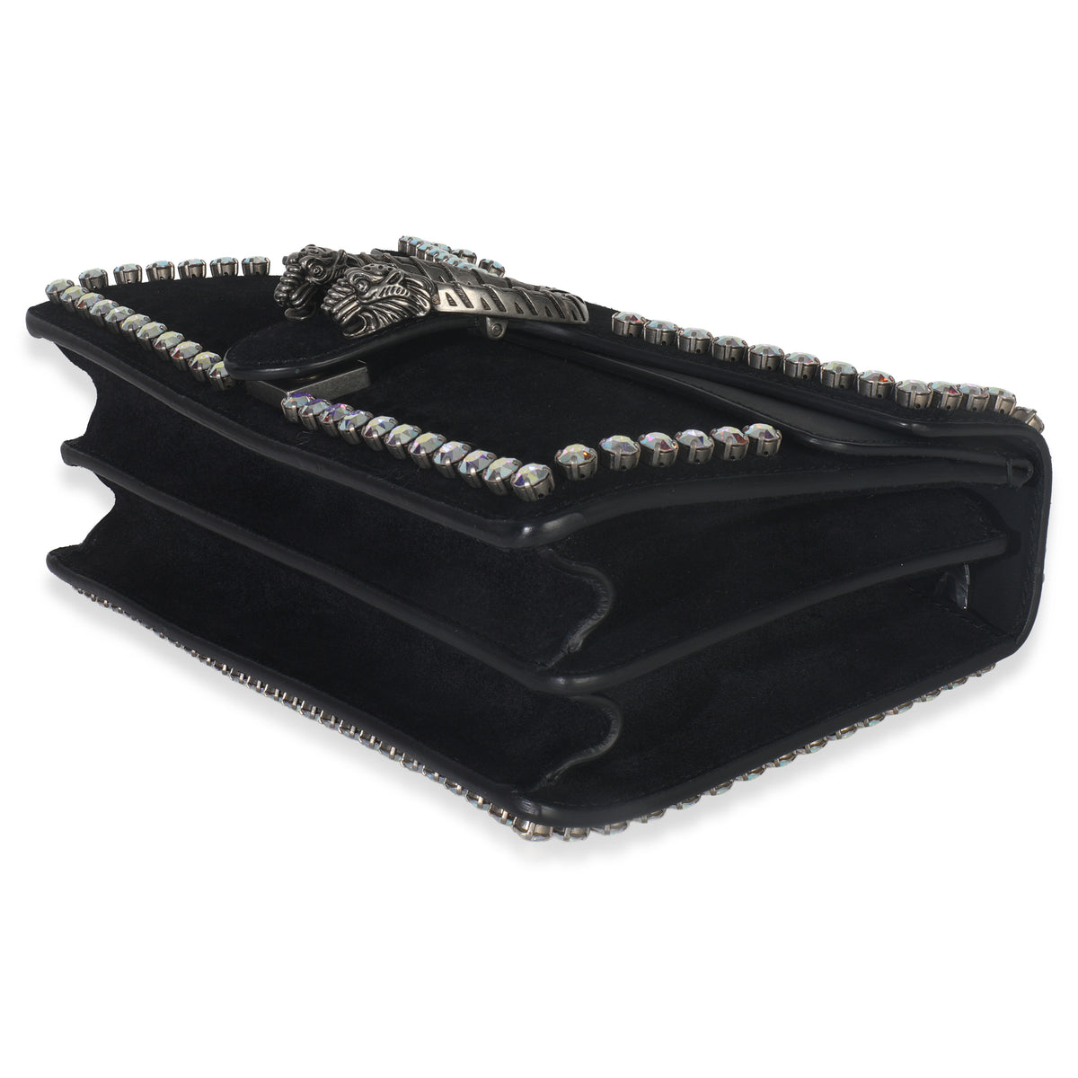 Gucci Black Suede Crystal Small Dionysus Shoulder Bag Handbag clasp